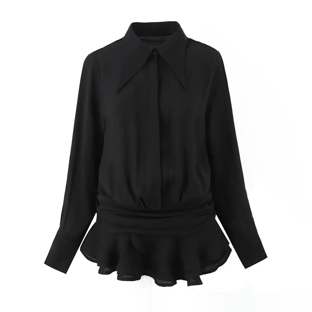 Autumn New Product Women's Fashion Style Slimming Collar Long Sleeve Shirt Decoration Short Dress