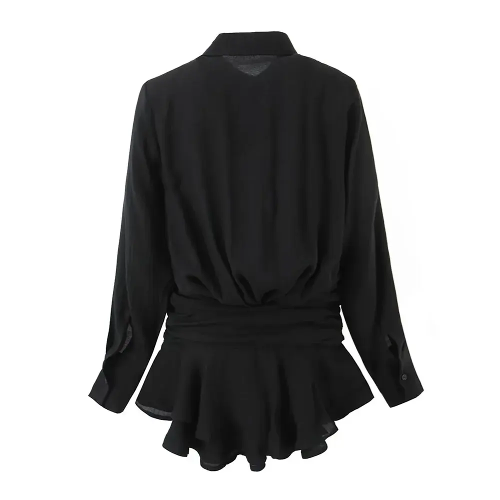 Autumn New Product Women's Fashion Style Slimming Collar Long Sleeve Shirt Decoration Short Dress