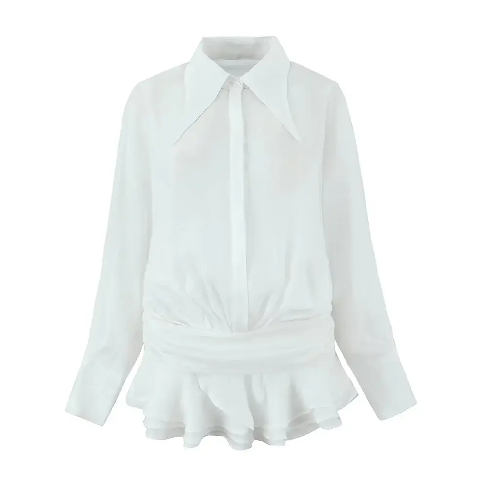 Autumn New Product Women's Fashion Style Slimming Collar Long Sleeve Shirt Decoration Short Dress