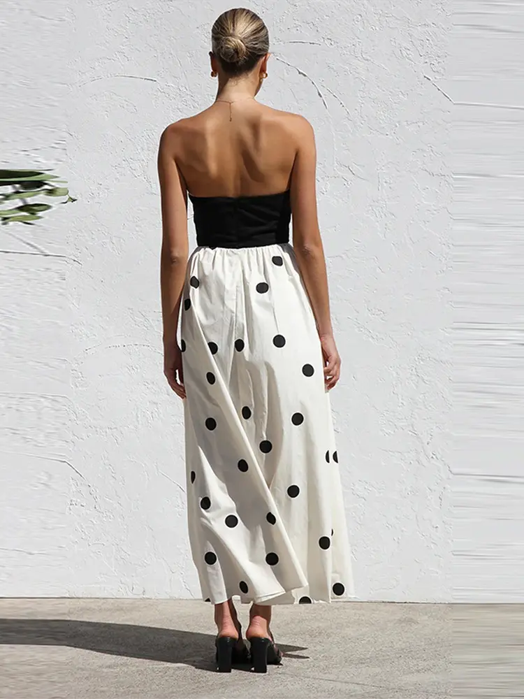 Sexy Patchwork Polka Dot Women's Long Dress Off Shoulder Waist Cinching Sleeveless Long Dressess Lady 2025 Summer Beach Vestidos