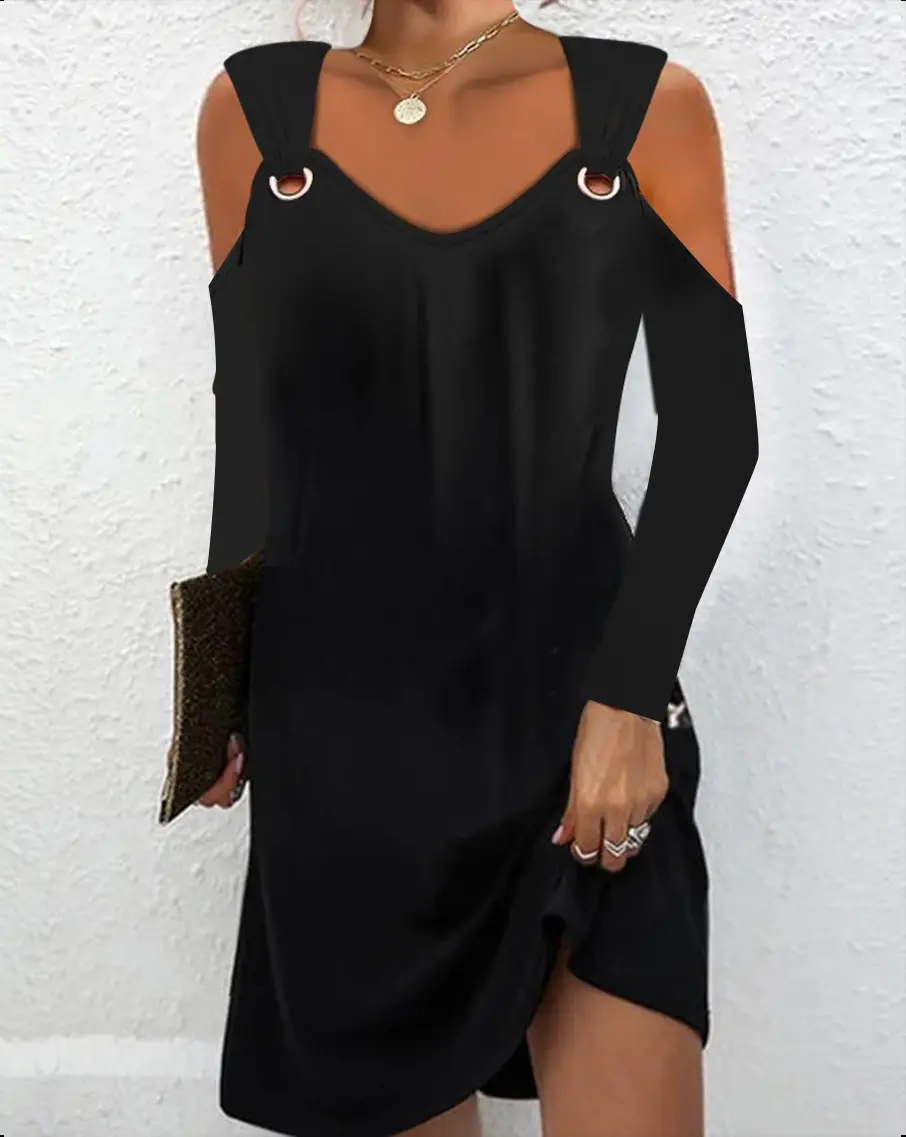 Long Sleeve Elegant Skinny Office Lady Mini Dress Women Sexy deep V Off ShoulderBlack Package Hip Bodycon Dresses Casual Robe