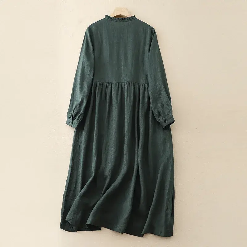 New Washable Linen Loose Cuff Sleeve Long Dress Coat Robe Open Cardigan Women's Clothing Artistic Style Middle Length Outerwear