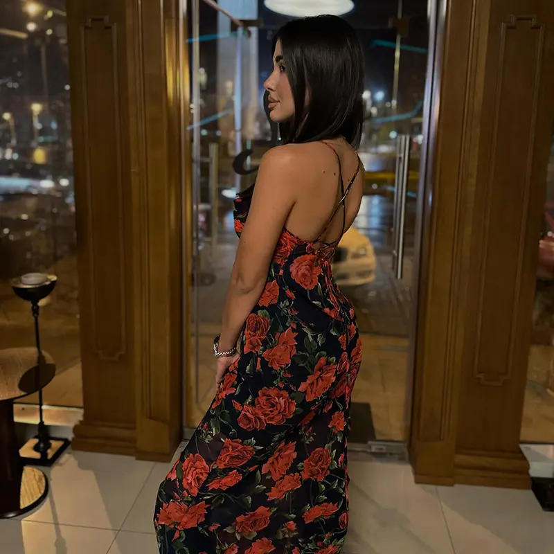 Ladies Fashion Sexy Solid Color Slip Dress Lace-up Design Sense Elegant 2025 Summer A-line Long Dress Одежда темперамента, мадам