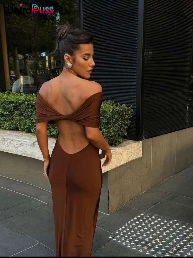 weird puss slash neck elegant solid dress women summer hollow skinny stretch maxi bodycon birthday party streetwear Vestidos