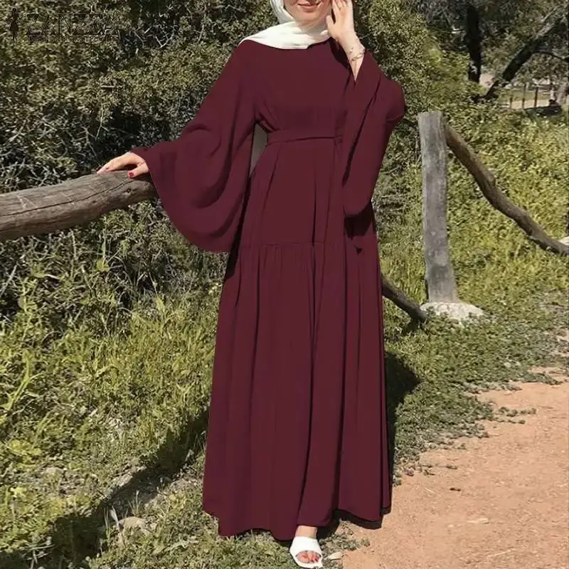 2022 Amazon Best Selling Pure Color Round Neck Long Dress With Belt Fashionable Casual Spring Autumn Dress For Women