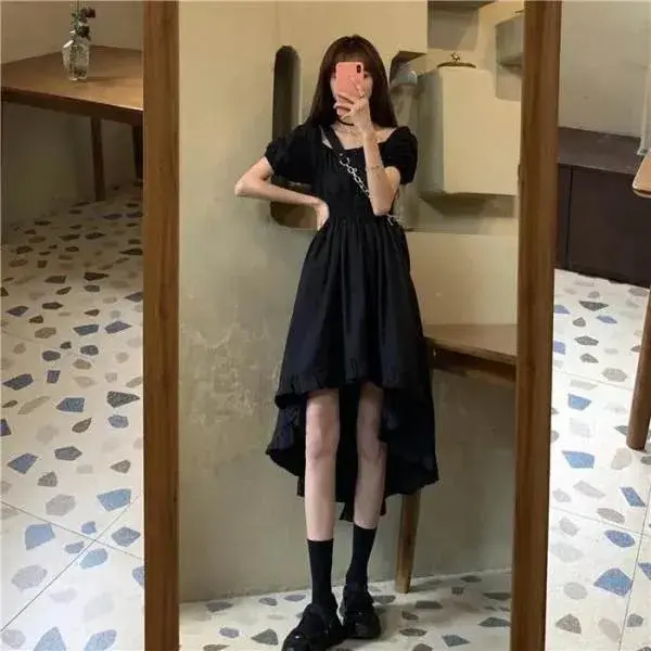 Nichea-line Black Dress Women's Summer French Vintage Slimming Elegant Short Skirt Long Dress Mixed Pattern