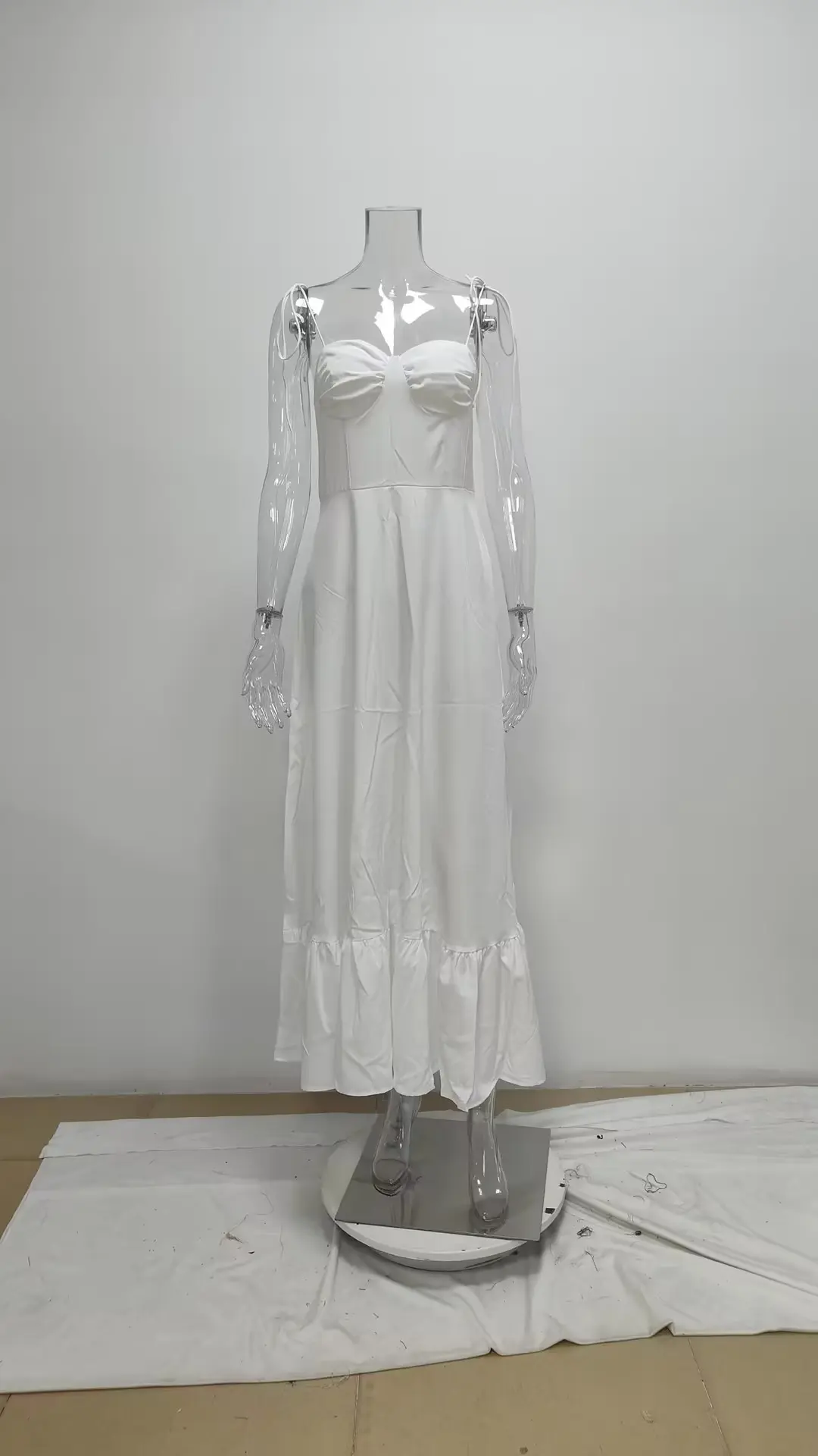 VEITCHE Summer Elegant Women White Long Dresses Evening Party Butterfly Midi Dress Ladies Fashion Pleated Slip Dress Vestidos