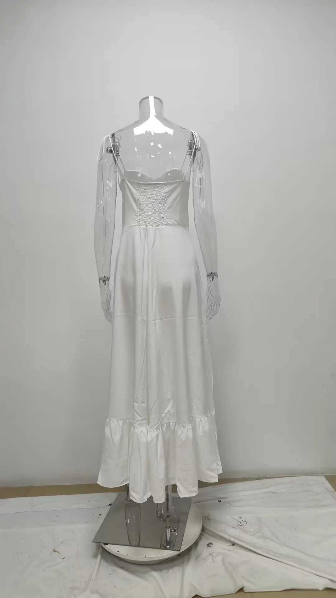VEITCHE Summer Elegant Women White Long Dresses Evening Party Butterfly Midi Dress Ladies Fashion Pleated Slip Dress Vestidos