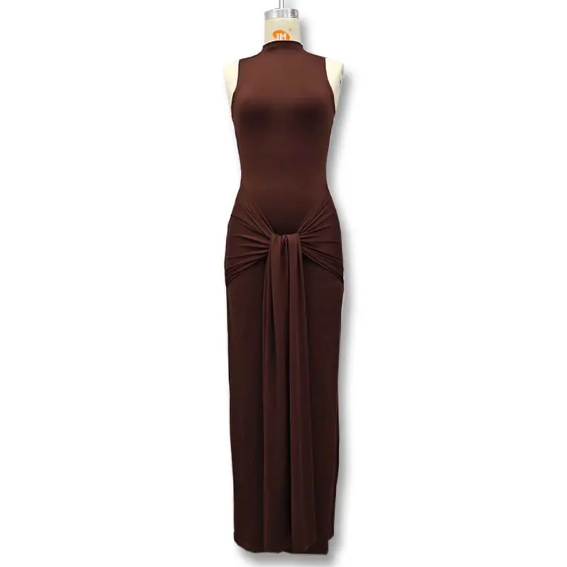 VEITCHE Summer Women Half High Collar Irregular Tank Bodycon Party Dress Fashion Sleeveless Bodycon Ruched Sexy Long Dress