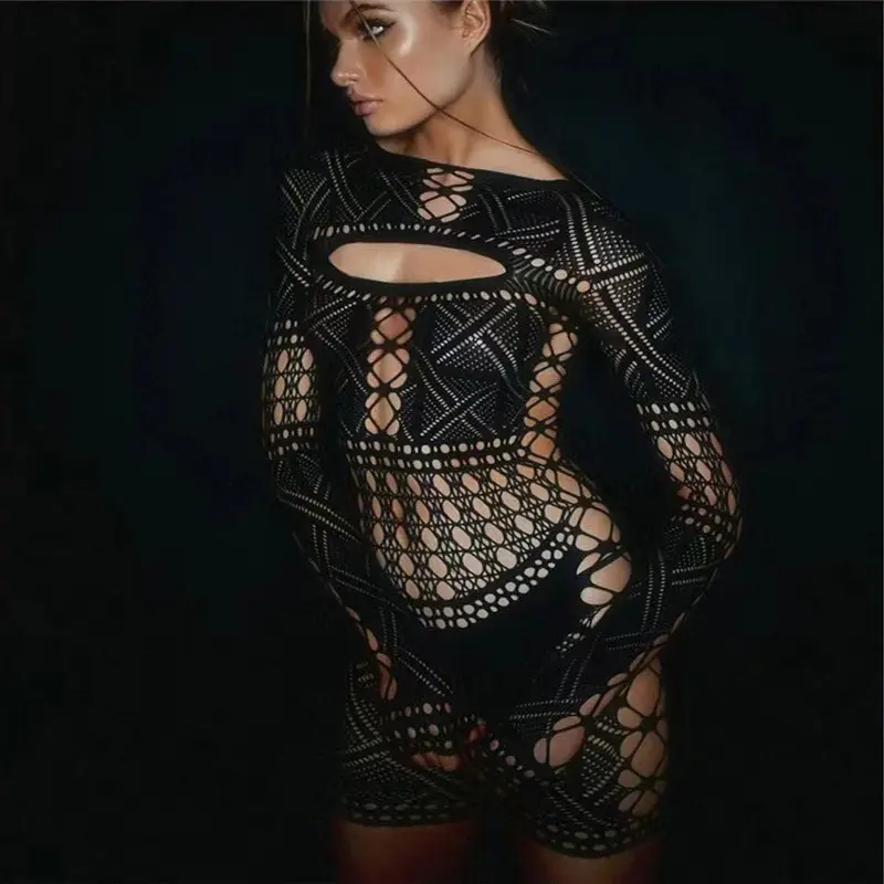 Sex Dress Jumpsuit with hollowed out tight lace and sexy hip hugging skirt casual women's long dresses daring lingerie woman xxx