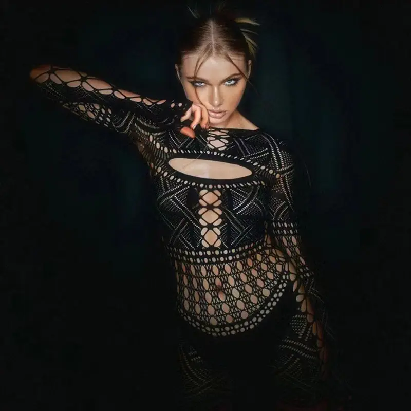 Sex Dress Jumpsuit with hollowed out tight lace and sexy hip hugging skirt casual women's long dresses daring lingerie woman xxx