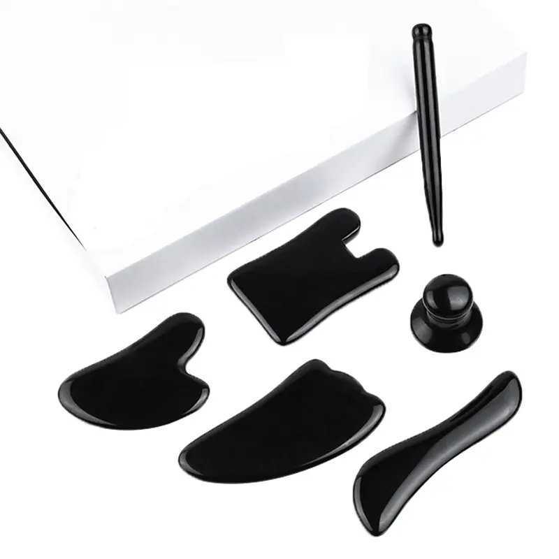 1Pcs Obsidian Jade Roller Gua Sha Natural Jade Scraper Black Gouache Guasha Yoni Egg Massagers For Face Lift Spa Anti-Aging Tool