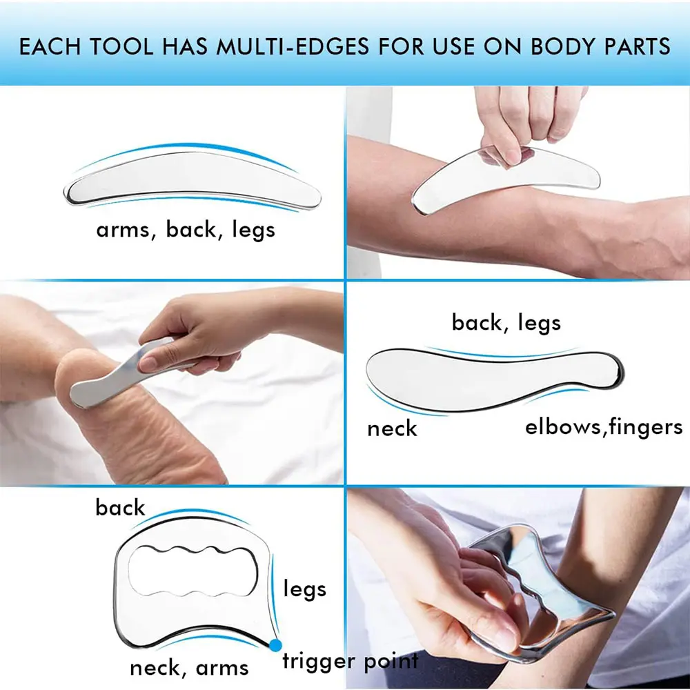 1/4/7 Pcs Great Stainless Steel Gua Sha Scraping Massage Tool Set for Back, Legs, Arms, Neck, Shoulder and Whole Body Acupoints