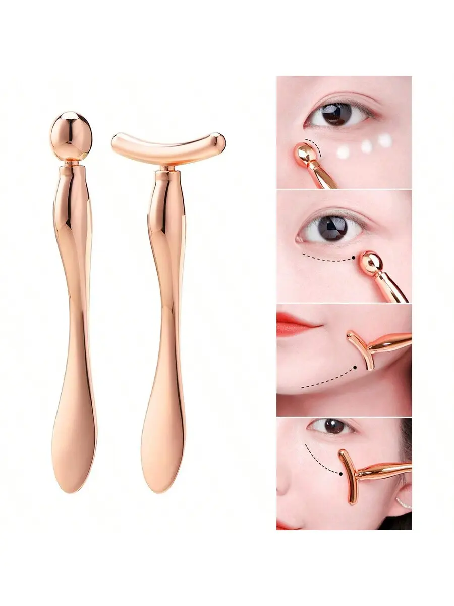 2Pcs Face & Eye Massager Set Facial Firming Eliminate Eye Bags Metal Massage Wand Eye Cream Applicator Women Skin Care Tools