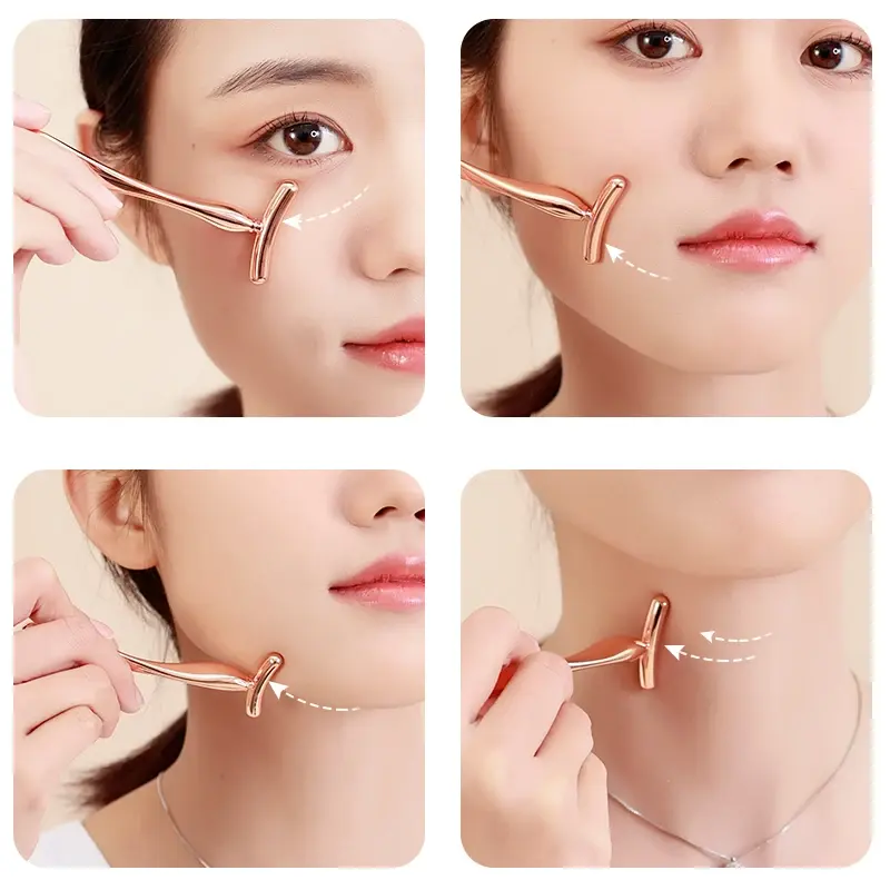 2Pcs Face & Eye Massager Set Facial Firming Eliminate Eye Bags Metal Massage Wand Eye Cream Applicator Women Skin Care Tools