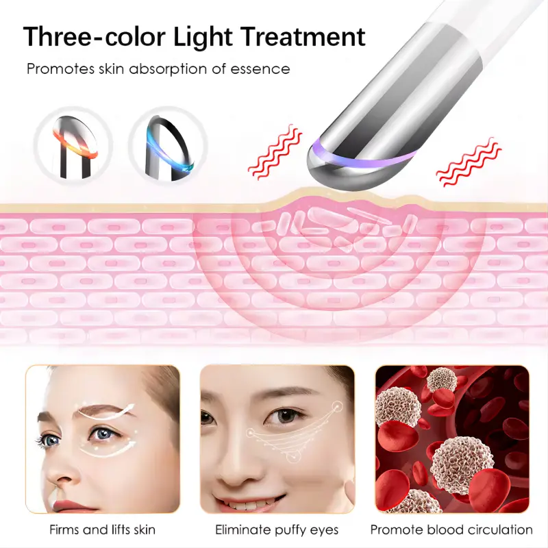5 In 1 Eye Beauty Device Facial Massager Led Red Light Therapy Wand for Relax Eye Dark Circles Eye Bags Puffiness Skincare Tool