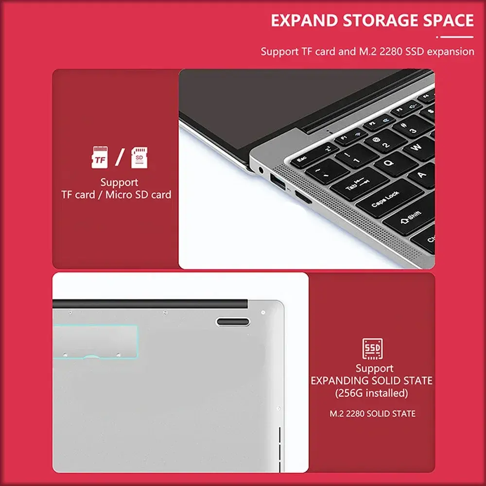 14.1 Inch Celeron N4000 Windows 11 Pro commercial office work Laptop - 8G RAM MAX 1TB SSD - 2.4G & 5.0G WiFi, Bluetooth