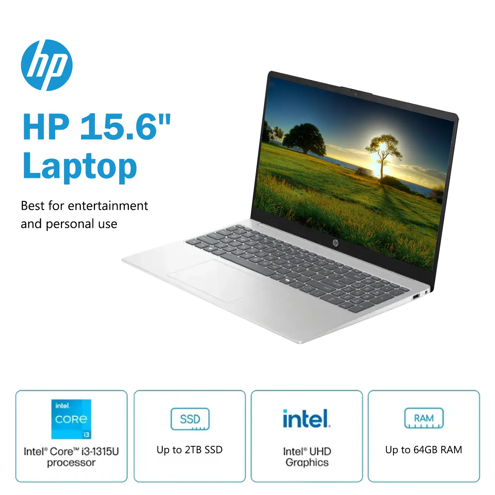 HP 15.6" Touch Screen Laptop, Intel Core i3-1315U, Up to 64GB RAM, Up to 4TB SSD, Win 11 Pro, Natural Silver