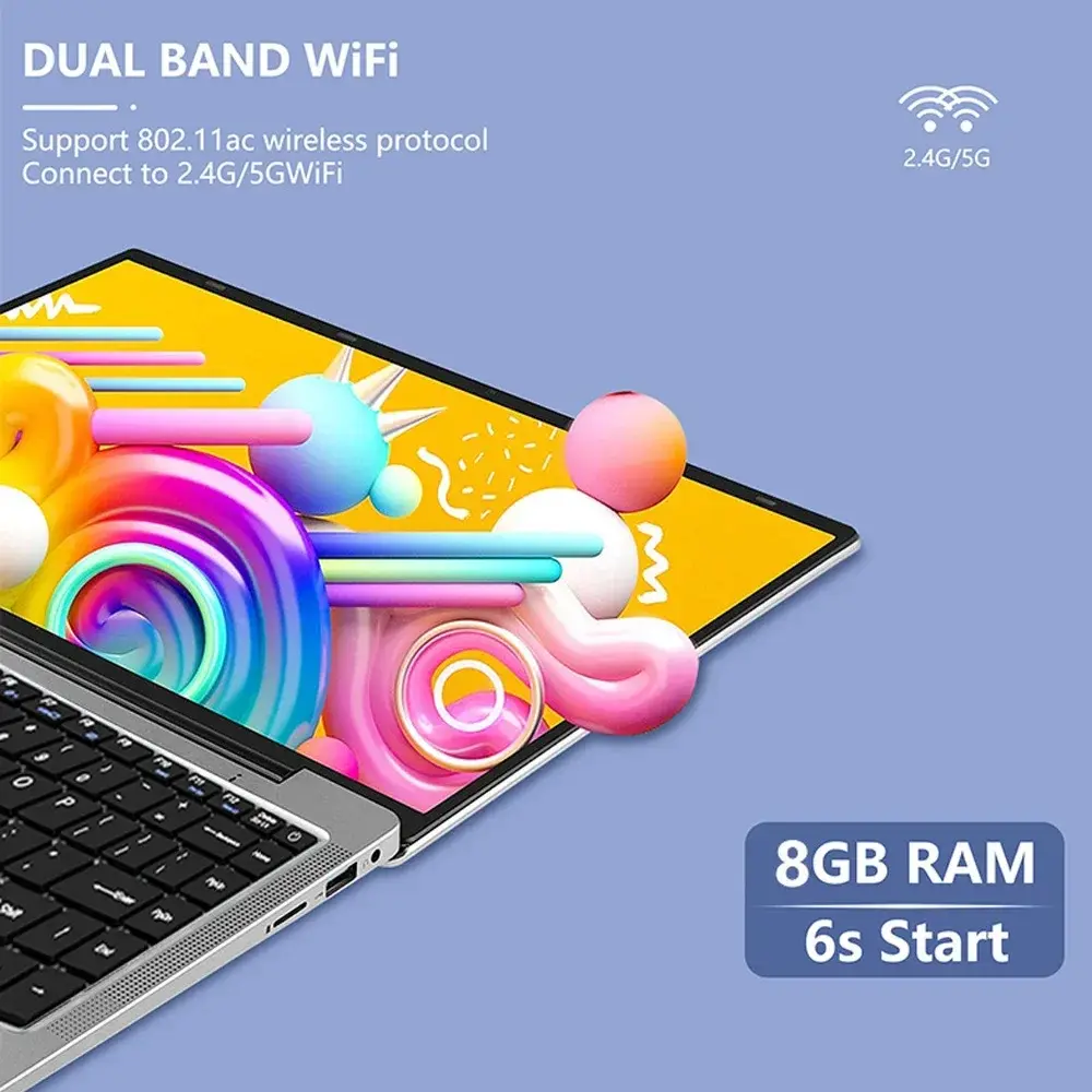 14.1 Inch Celeron N4000 Windows 11 Pro commercial office work Laptop - 8G RAM MAX 1TB SSD - 2.4G & 5.0G WiFi, Bluetooth