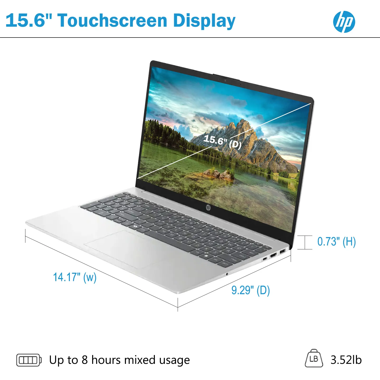 HP 15.6" Touch Screen Laptop, Intel Core i3-1315U, Up to 64GB RAM, Up to 4TB SSD, Win 11 Pro, Natural Silver