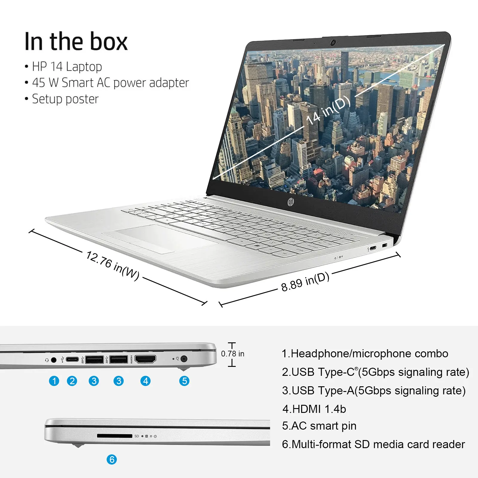 HP 14" Sutdent Laptop, Up to 16GB RAM, Up to 384GB Storage, Intel Celeron N4120, HD Webcam, 1-Year Office 365, Win 11 H, Silver