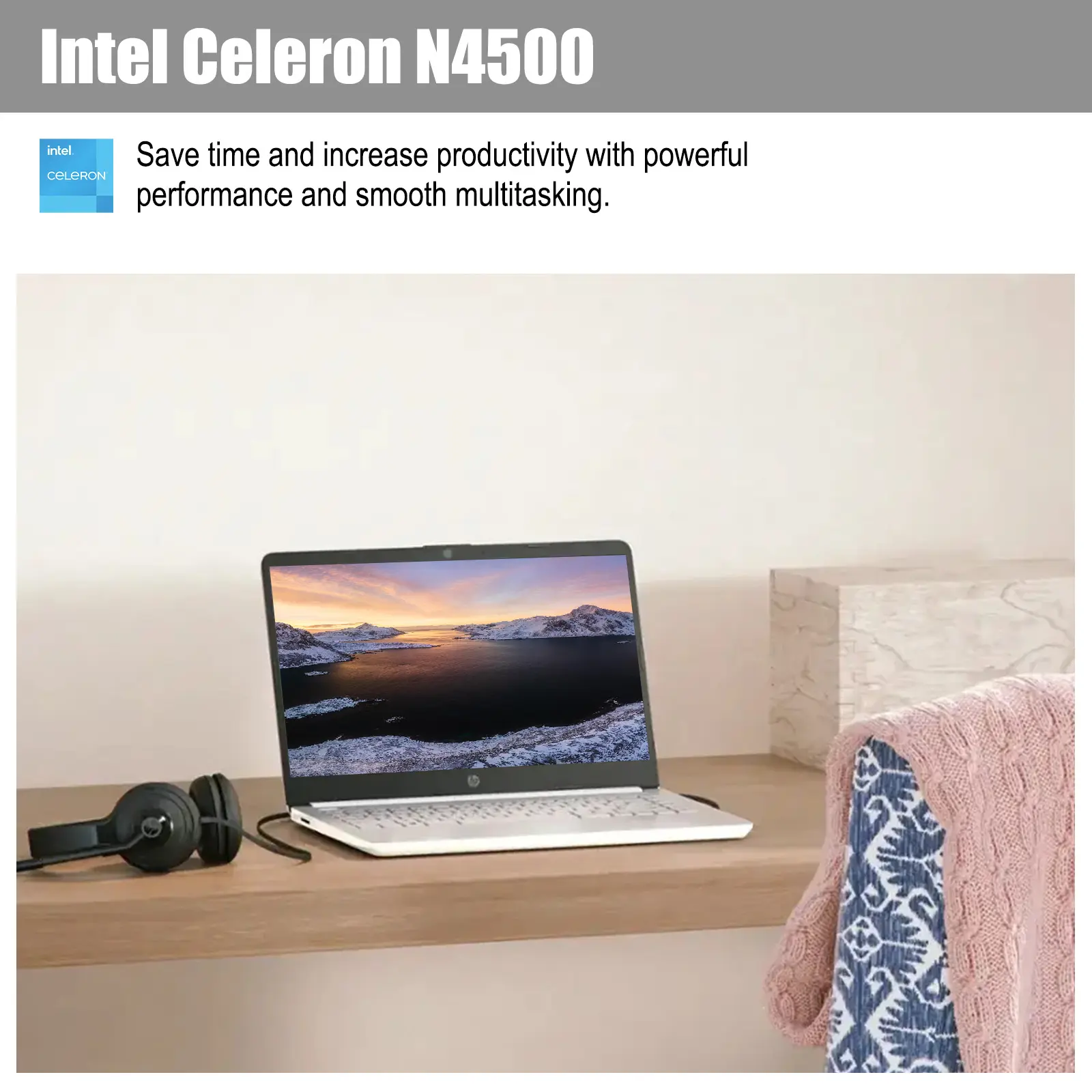 HP 14" Student Laptop, Intel Celeron N4500, Up to 16G RAM, Up to 320GB Storage, 1 Year Office 365, Windows 11 Pro
