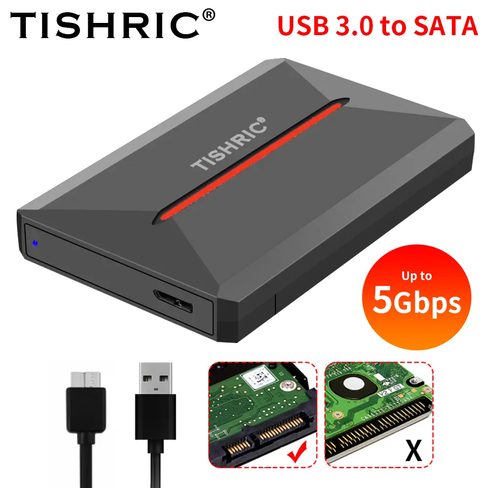 TISHRIC External Hard Drive Enclosure USB3.0 to SATA Hard Disk 2.5Inch External Case Portable HDD Box for Gaming PC Laptop PS5/4