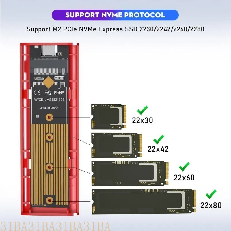 652F SSD Case- Box Support NVME PCIE  to USB Type-C 3.1 SSD Adapter for Hard Drive Disk Box  SSD Case- Enclosure
