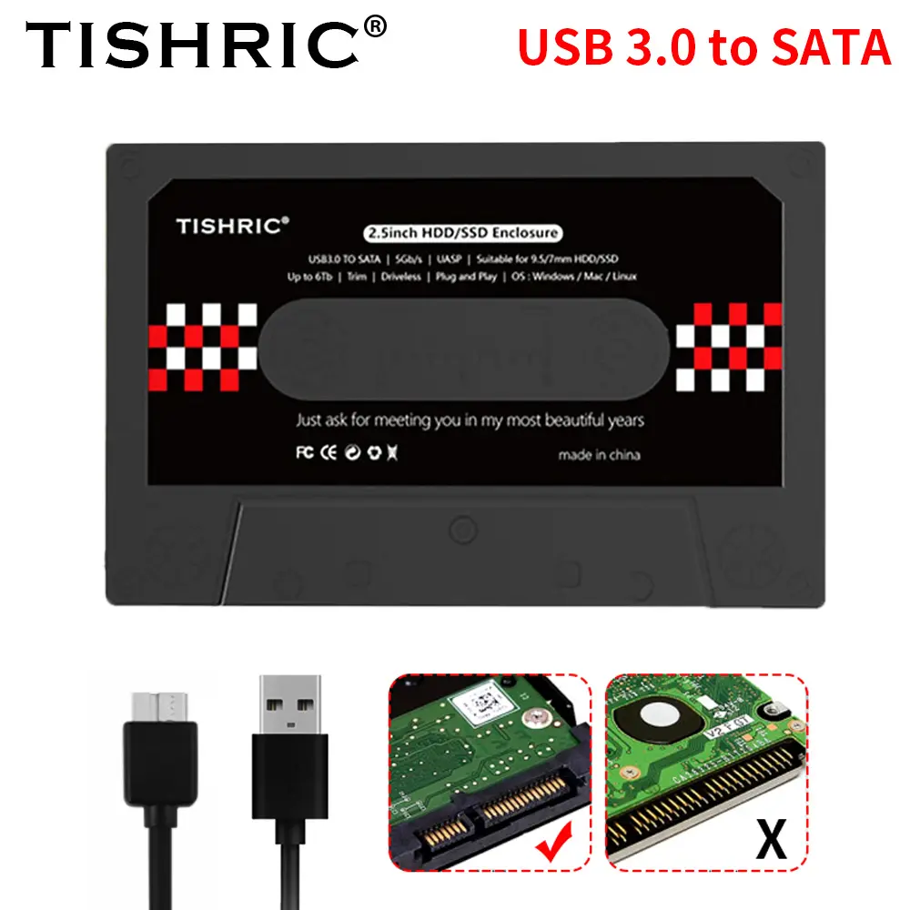 TISHRIC External Hard Drive Enclosure USB3.0 to SATA Hard Disk 2.5Inch External Case Portable HDD Box for Gaming PC Laptop PS5/4