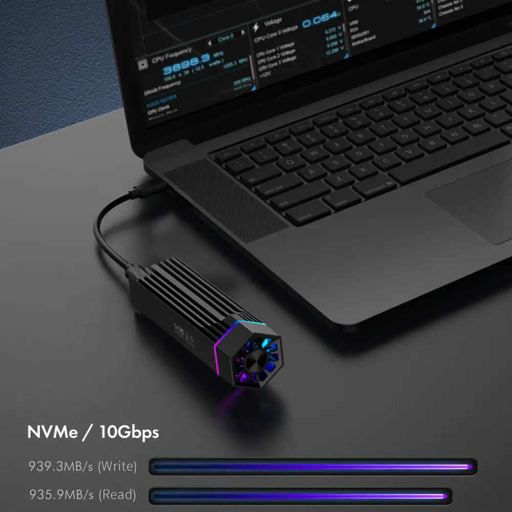 RGB SSD Case Box M.2 NVME PCI-E To USB3.1 Gen2 Type-C JMS583 10Gbps SSD Case Radiator High Speed for 2280/2260/2242/2230 M.2 SSD