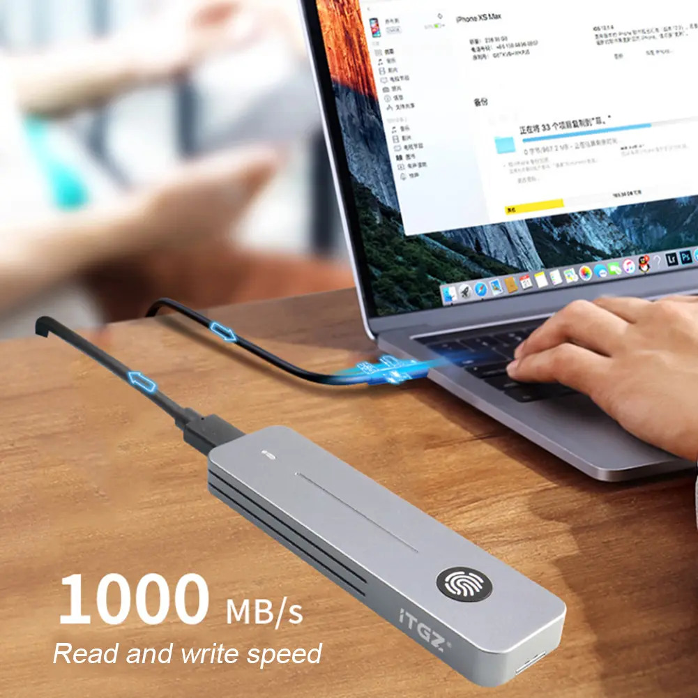 M.2 NVMe SATA M.2 SSD Case M-Key B +M Key Fingerprint Encrypted Solid State Disk Box SSD Hard Drive Case for 2230/2242/2280 SSD
