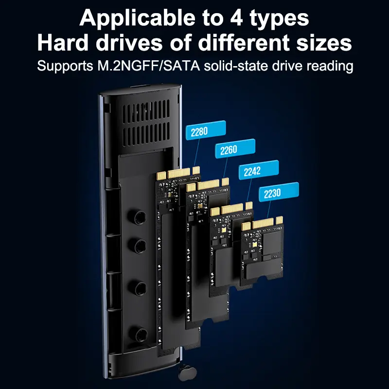 M.2 SSD Case NGFF SATA Hard Disk Box Type C USB 3.1 Transparent External SSD Case For 2230 2242 2260 2280 NGFF M.2 Harddisk Case