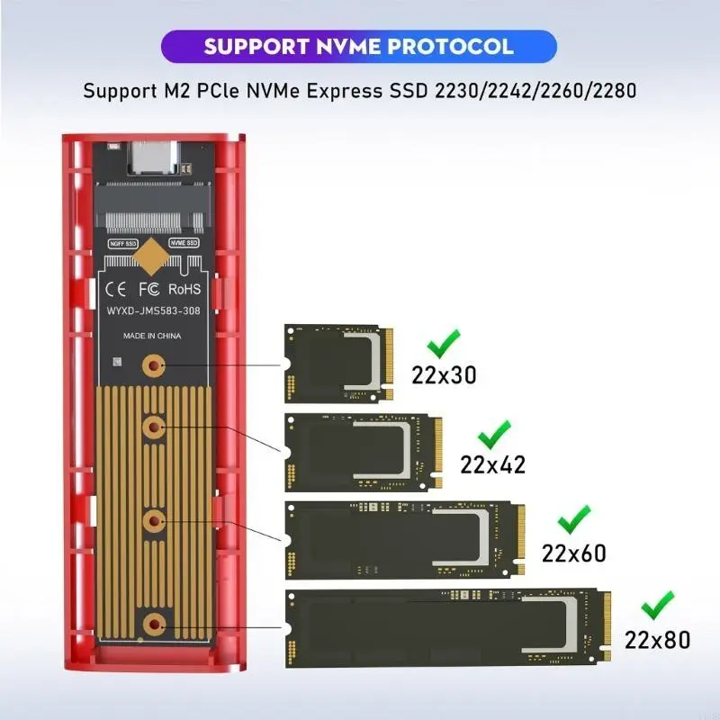 NVME SSD Enclosure USB3.1 Type-C -Gen2-Hard Drive Box Tool-free Installation