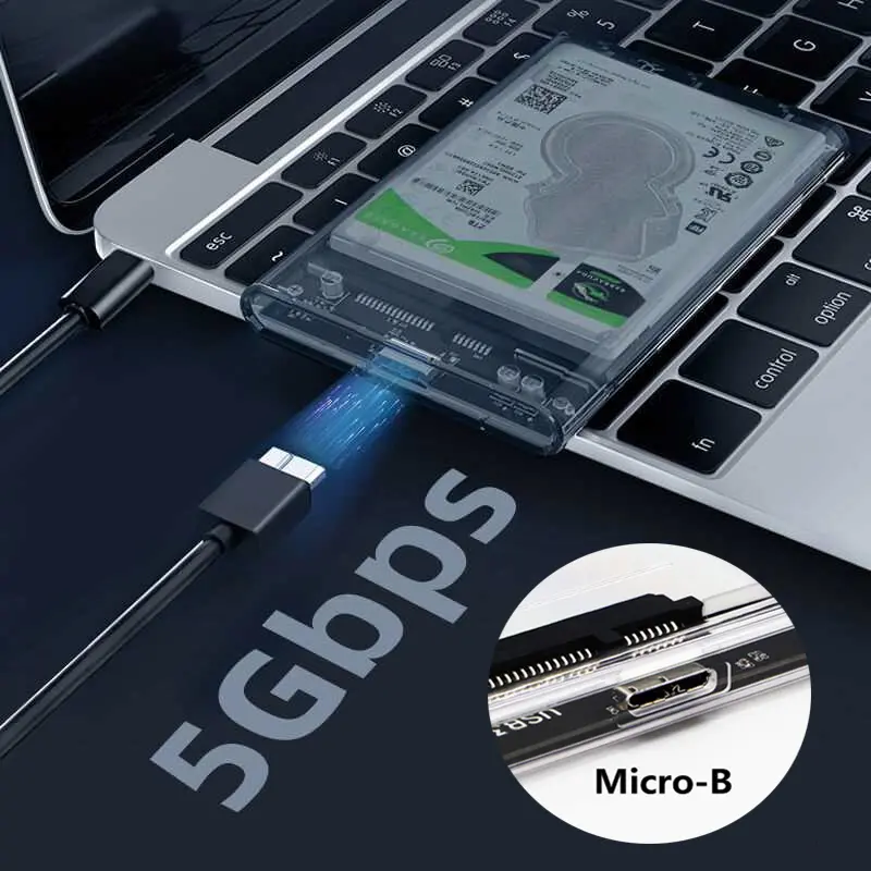 USB 3.1 HDD Enclosure 2.5 inch SATA SSD Hard Drive Case with 5Gbps Transfer Speed Mobile External Housing Harddisk Boxs Cable
