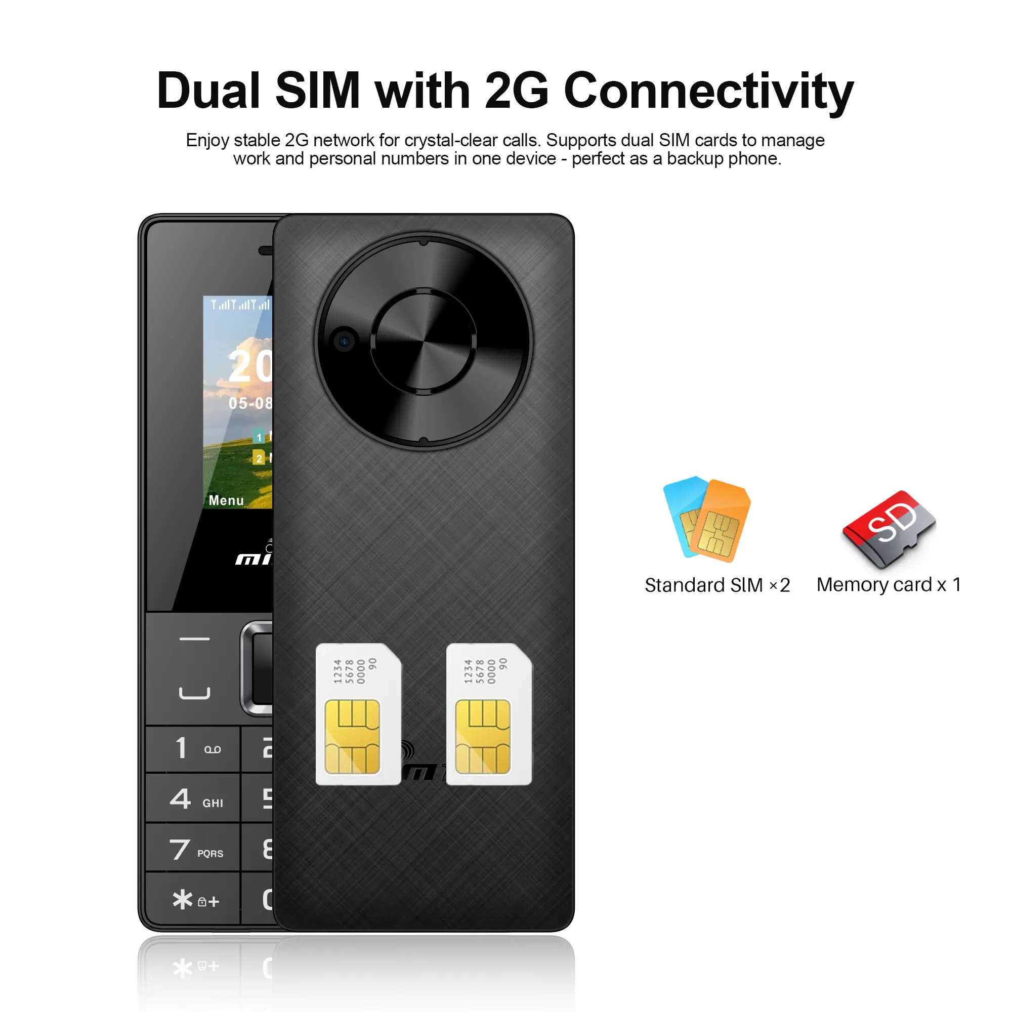 2G Feature Phone 1.77" Display 3000mAh Battery Dual SIM Dual Standby Strong Torch MP3 MP4 FM Radio Bluetooth Senior Mobile Phone