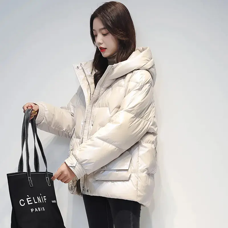 Short Down cotton Jacket For women's Winter 2025 New Glossy Fashion Loose Thick Coat Female Casual Cotton Hooded Parka Jackets