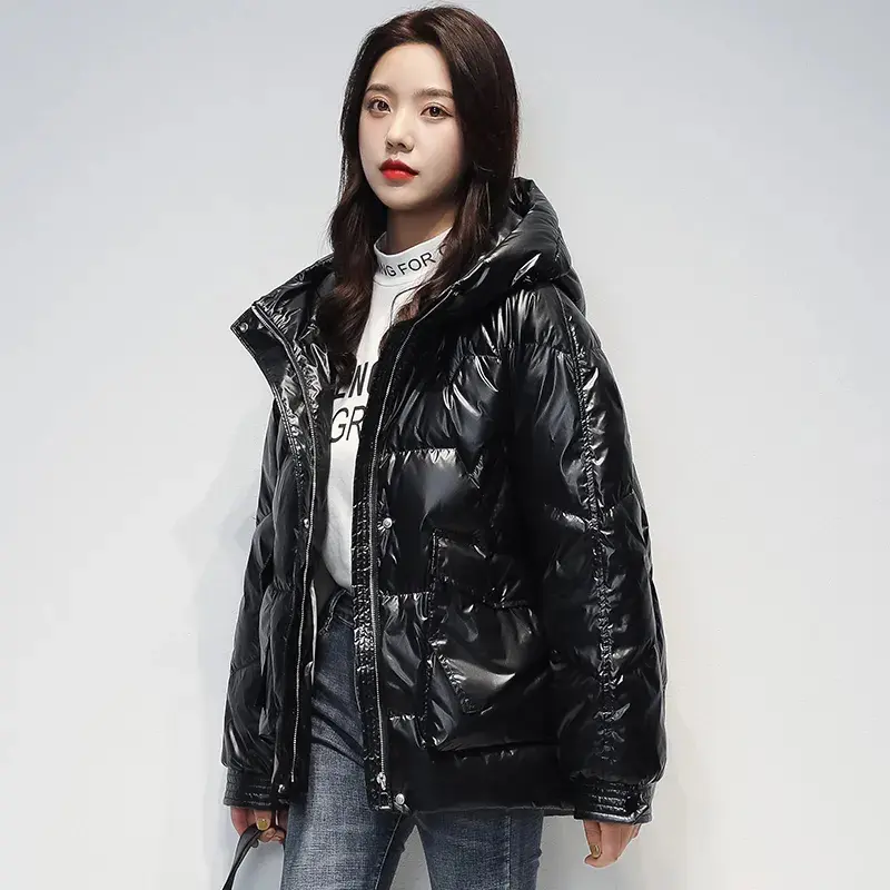 Short Down cotton Jacket For women's Winter 2025 New Glossy Fashion Loose Thick Coat Female Casual Cotton Hooded Parka Jackets