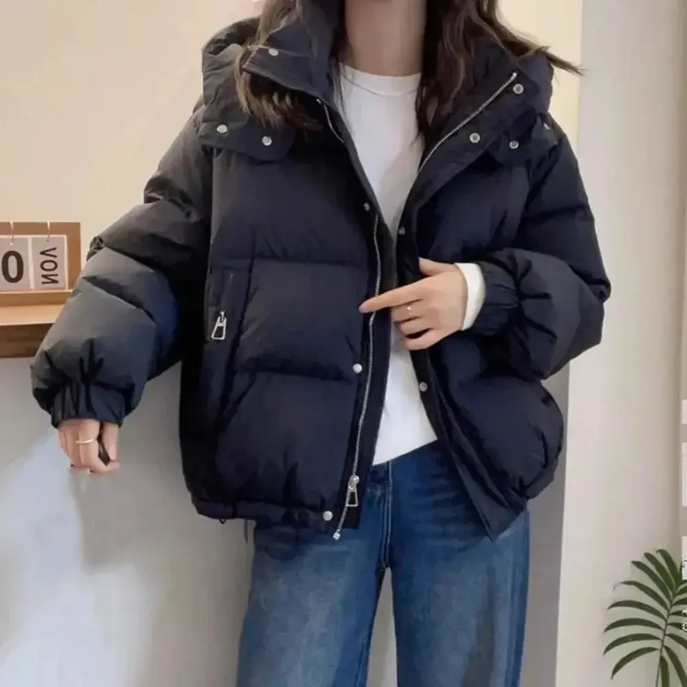 Fashion Parkas Jacket Women's Korean 2024 New Autumn Winter Loose Hooded Thicken Warm Down Cotton Padded Short Coats Female Tops