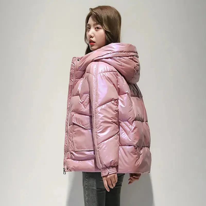 Short Down cotton Jacket For women's Winter 2025 New Glossy Fashion Loose Thick Coat Female Casual Cotton Hooded Parka Jackets
