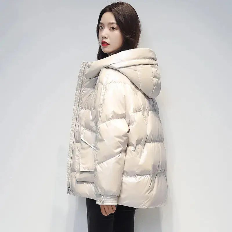 Short Down cotton Jacket For women's Winter 2025 New Glossy Fashion Loose Thick Coat Female Casual Cotton Hooded Parka Jackets