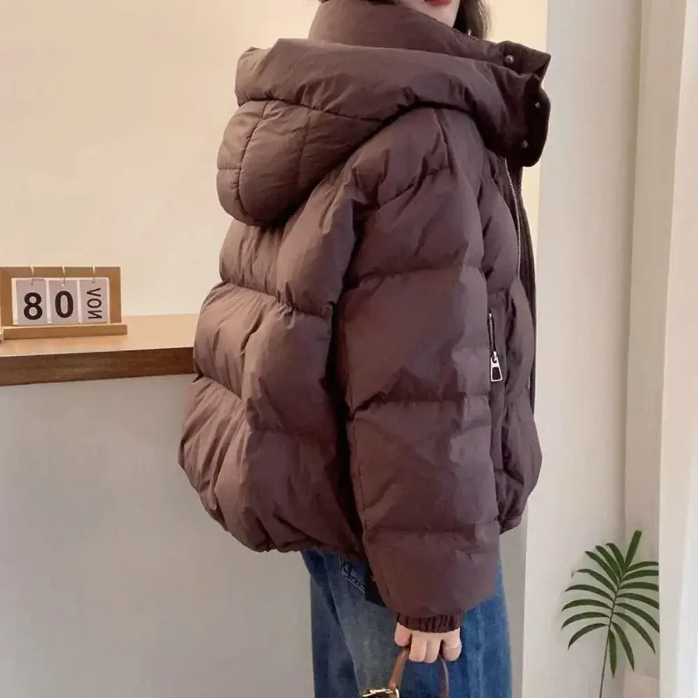 Fashion Parkas Jacket Women's Korean 2024 New Autumn Winter Loose Hooded Thicken Warm Down Cotton Padded Short Coats Female Tops