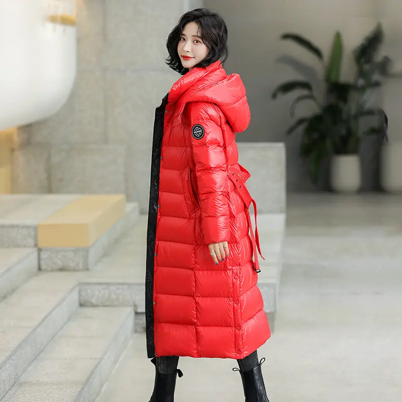 Shascullfites Melody Down Jacket Women 2024 New X-long Hooded Fashion Slim Fit Waistband Very Warm Woman Winter Coats