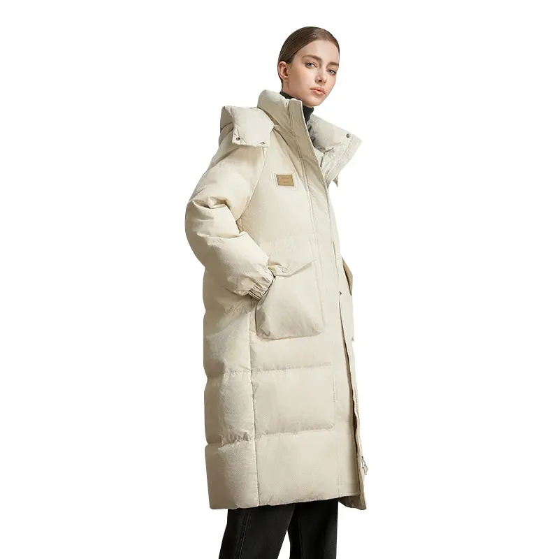 CLARKE QUEEN Long Down Jacket for Women Winter Duck Down Coat Hooded Over-the-Knee Casual Thickened Fitted Padded Puffer Coat