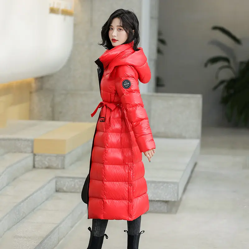 Shascullfites Melody Down Jacket Women 2024 New X-long Hooded Fashion Slim Fit Waistband Very Warm Woman Winter Coats