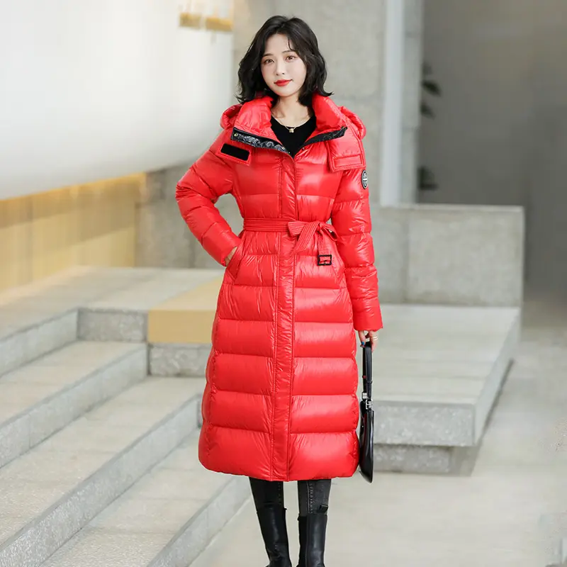 Shascullfites Melody Down Jacket Women 2024 New X-long Hooded Fashion Slim Fit Waistband Very Warm Woman Winter Coats