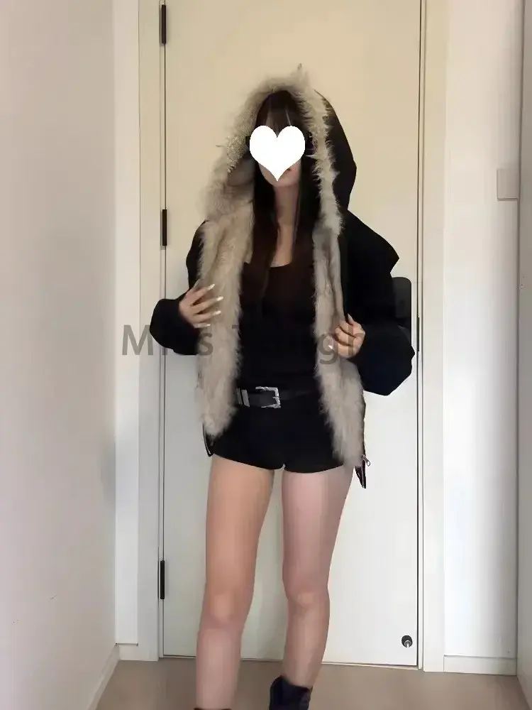 Winter New Elegant Liner Fur Loose Coat Women Y2k Fur Collar Hood Thick Fashion Parkas Casual Outerwear Cotton Padded Jackets