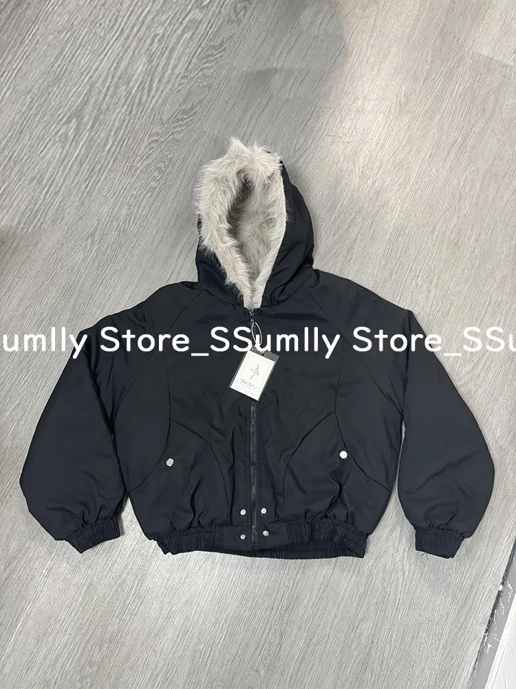 Winter New Elegant Liner Fur Loose Coat Women Y2k Fur Collar Hood Thick Fashion Parkas Casual Outerwear Cotton Padded Jackets