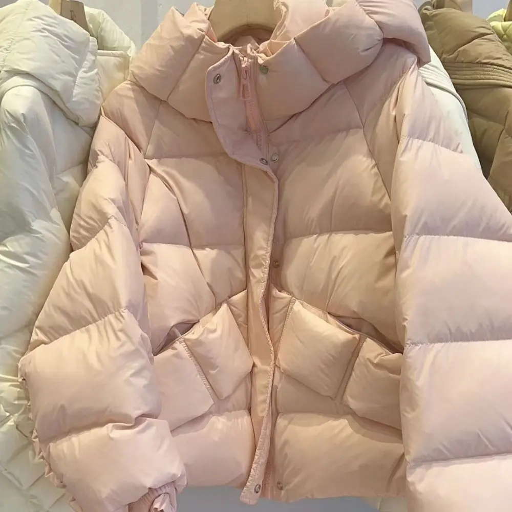 White Duck Down Jacket Women 2024 Winter Short Loose Puffer Coat Hooded Thick Warm Female Casual Feather Parkas Outerwear