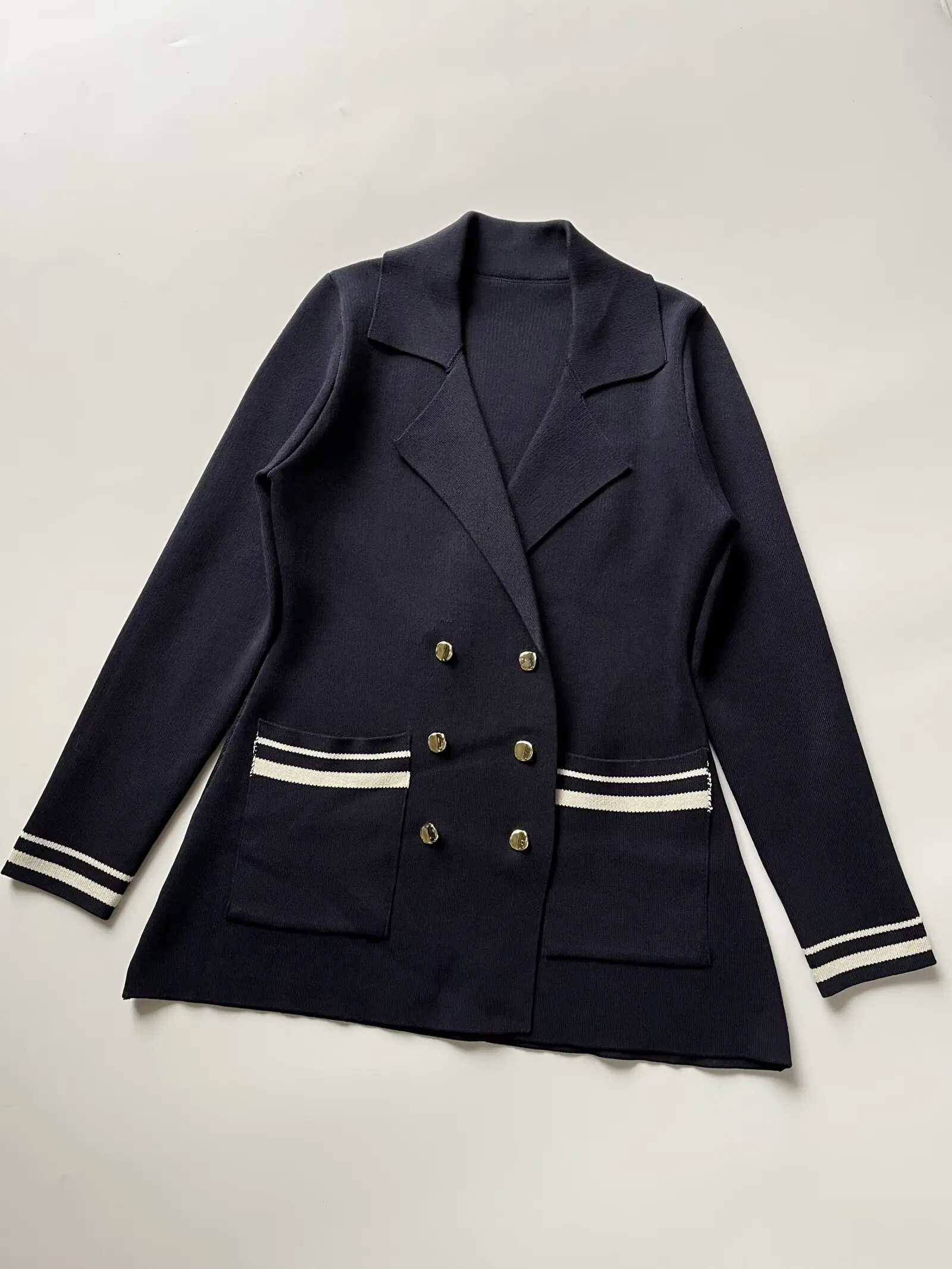 YY2678 25 Spring New Product: Women's College Style Double breasted Knitted Collar Long sleeved Suit Coat 4192026