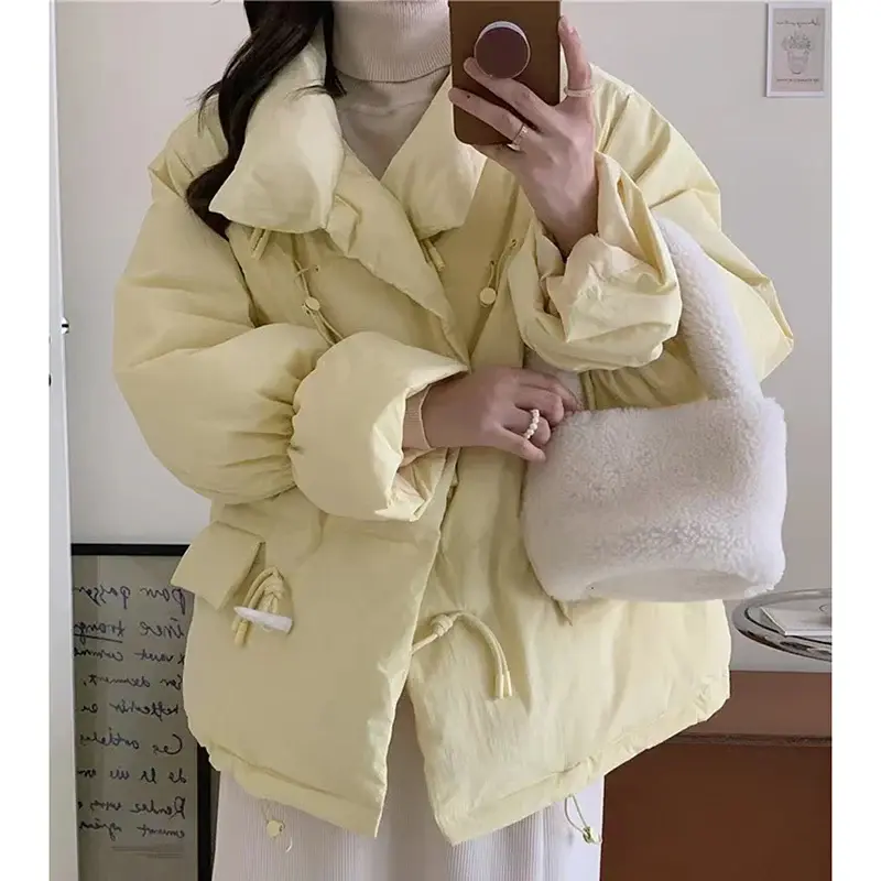 EVNISI Women Thicken Cotton-padded Jacket Casual Loose Warm Cotton Coat Mock Neck Solid Button Women Parkas 2024 Autumn Winter